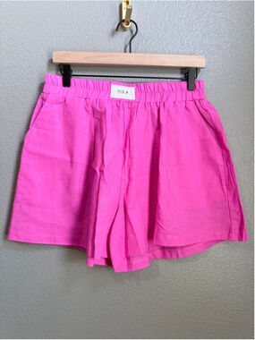Women's YOLA Pink linen blend High Waist Shorts M